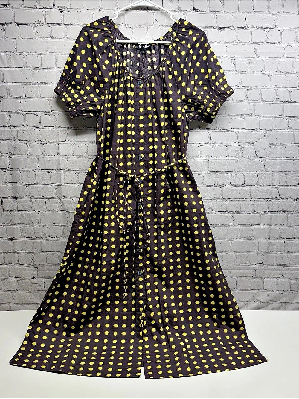 J.Crew Button-Up Midi Dress Polka Dot Brown & Yellow Small
